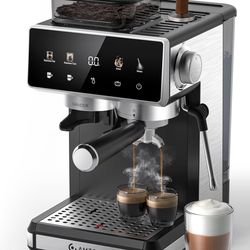 🔥Brand new🔥 Espresso Machine with 20 Bar Pressure, Integrated Grinder & 3-Temp Hot/Cold Brew | Versatile Coffee Machine with Milk Frother for Lattes