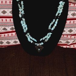 Two Strand Turquoise And Hematite Hand Strung Beaded Necklace 