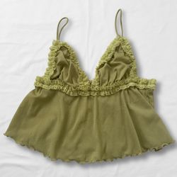 Green cami tank top with ruffles