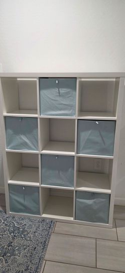 White Cube Storage Shelf with Fabric Bins