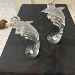 Lennox Crystal Dolphin Candlesticks