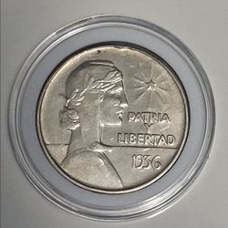 1936 1 peso ABC Patria Y Libertad Silver Coin