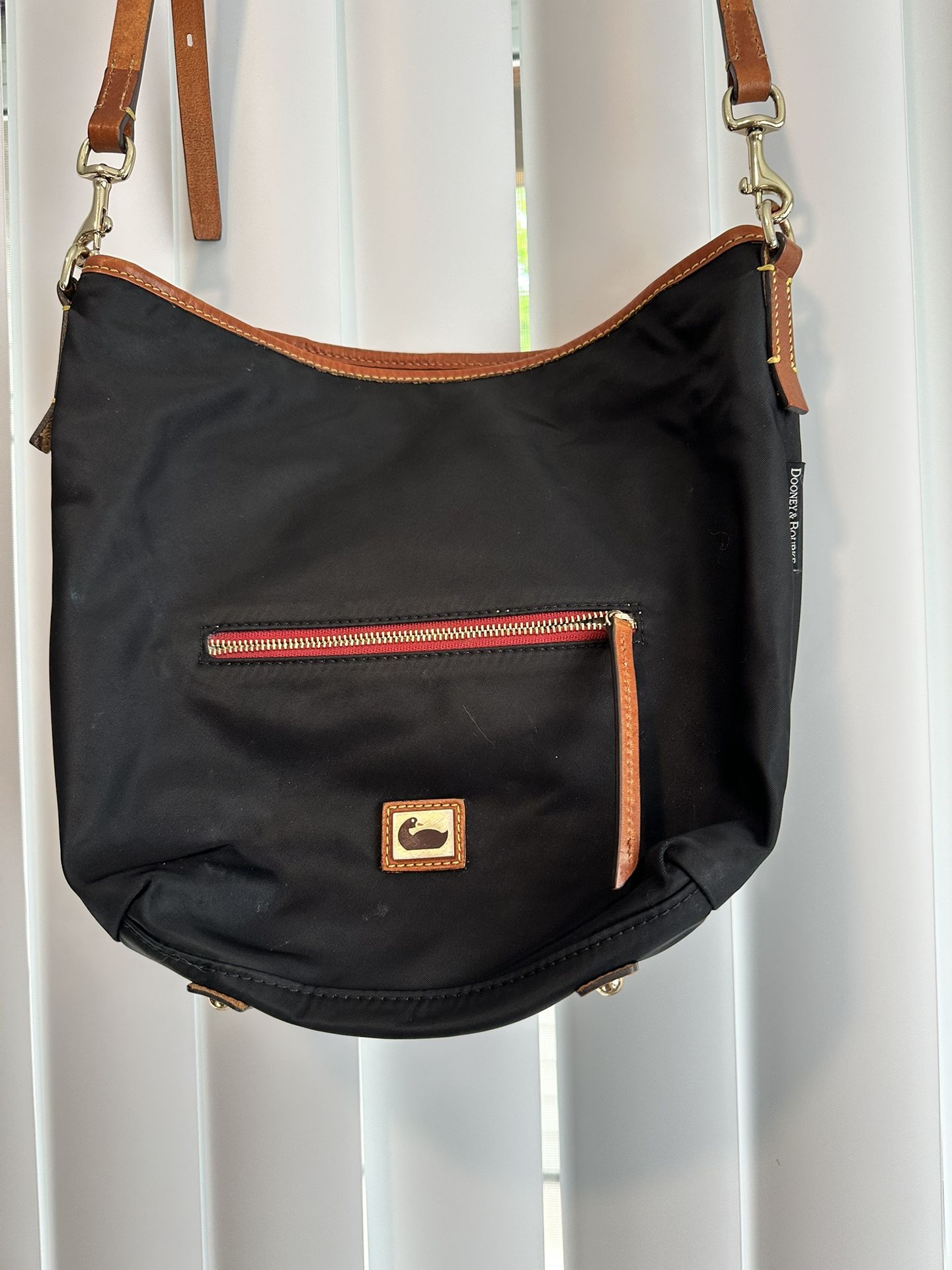Dooney And Bourke Small To Medium Black Nylon Leather Trim Hobo Shoulder Bag