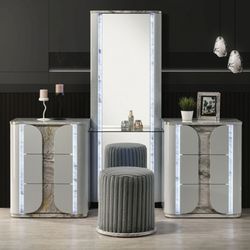 Brand New Grey Elegant Vanity Set w Stool 