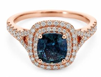 GIA Certified Natural Unheated Greenish Blue Sapphire and Diamond Ring in 14K Rose Gold