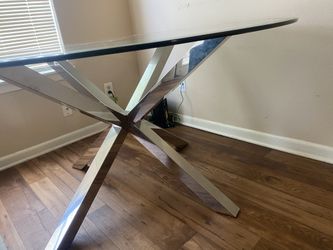 Contemporary Round Glass Table with Metal Cross Base