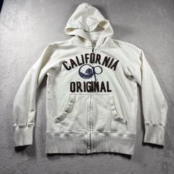 Vintage Ocean Pacific OP Men’s S Cream White Zip-Up Hoodie Hollister Sweater#1A