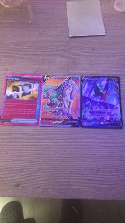 Galarian rapidash V ,shadow rider calyrex V, and secret box card