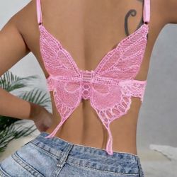 King Mcgreen Ladies Butterfly Crop Top Backless Lace