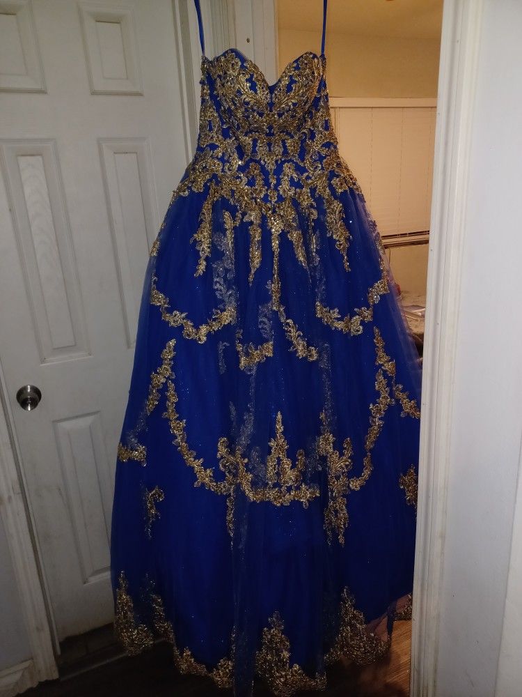 Royal Blue And Gold Sweet 16 Dress, And Others - benaras.co