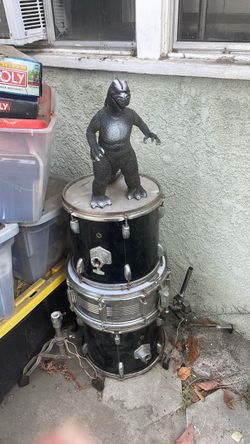 Drum set and Godzilla Vinyl Figure Black Kaiju Toy