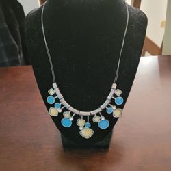 Costume Jewelry Necklace with Yellow, Blue with Silver-toned 