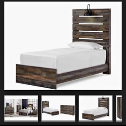 2 Drystan Twin Panel Beds with Mattress and Boxsprings