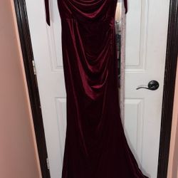 Women’s Wine Red Velvet Long Prom Dress