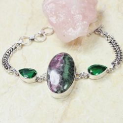 Ruby Ziosite 925 Sterling Silver Plated Gemstone Bracelet