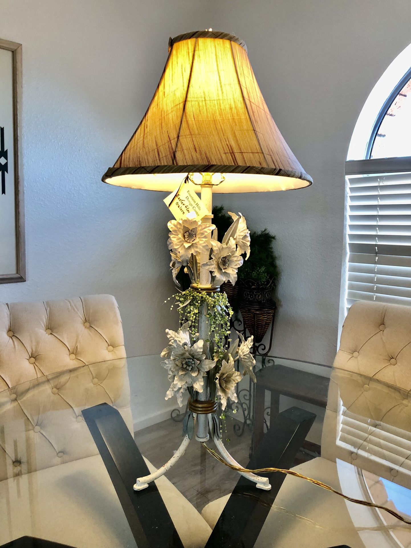 Mid Century vintage metal floral lamp. Beautiful