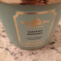 New, Bath And Body Works Candle, White Barn, Candle, Gift, Christmas, Lakeside Morning, Santa, Blue, 3 Wick