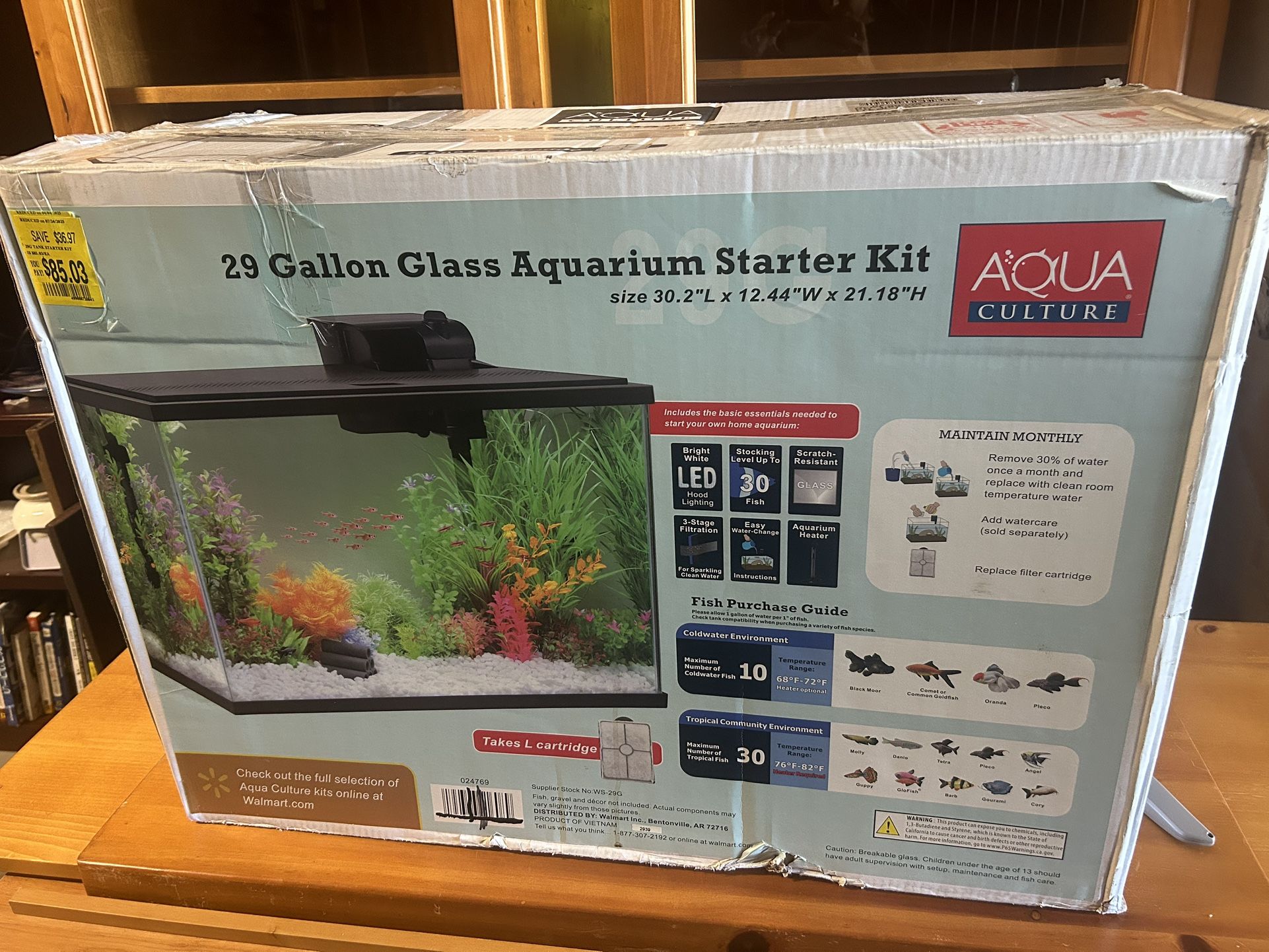 29 Gallon Glass Aquarium Starter Kit 