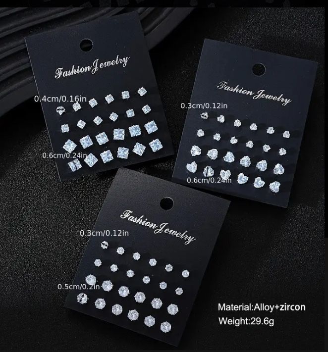 Cubic Zirconia Stud Earrings Set – 76 Pairs, Round Cut CZ in 3 Sizes (4mm, 6mm, 8mm) – Hypoallergenic, Sparkling Everyday Jewelry