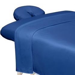 ForPro Professional Collection Premium Microfiber 3-Piece Massage Sheet Set, Ocean Blue, Ultra-Light, Stain, and Wrinkle-Resistant, Includes Flat, Fit