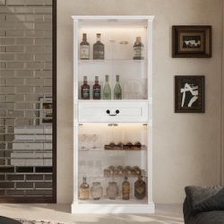 White Wine Storage Cabinet with Tempered Glass Doors