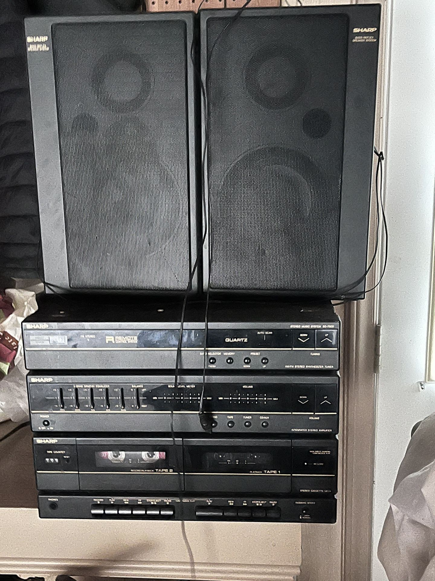 cassette and record player with two speakers