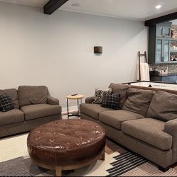 Grey Couch And Loveseat With Pillows 