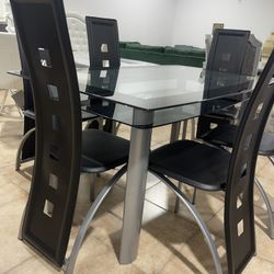 Black W Mirror Dining Room 6 Chairs New 