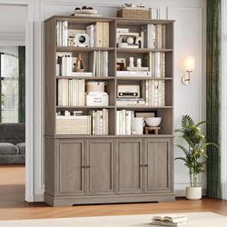 73" Black Bookshelf with Doors, 47.2" Double Wide Bookshelves and Bookcases with Storage, Tall Bookshelf Large Open Book Shelf Storage Cabin