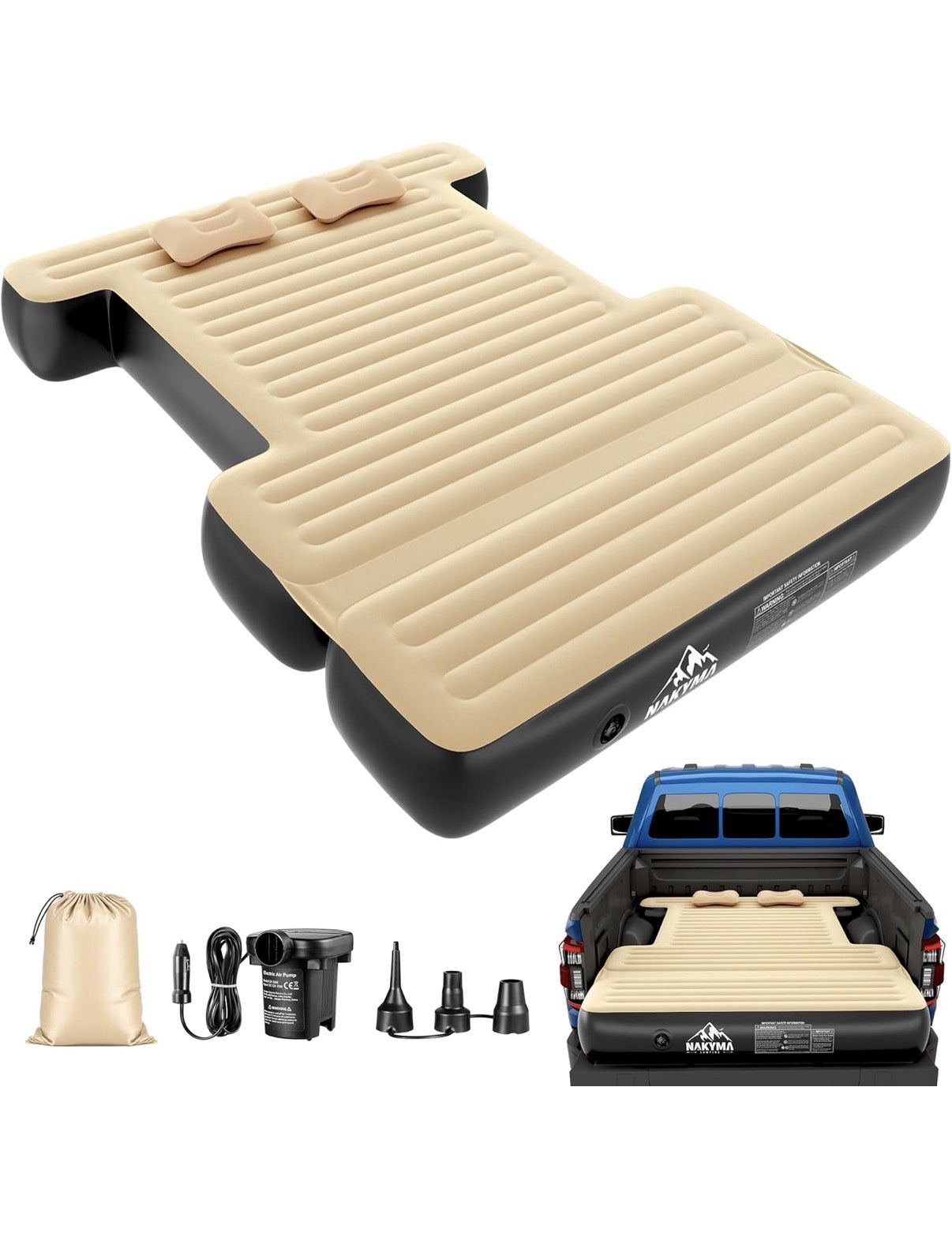 Truck Bed Air Mattress with Extension for 5.5-5.8ft Full Size Short Truck Beds , 86.6"x63"x9.8" Inflatable Camping Air Mattress Pickup Bed with 12V Pu