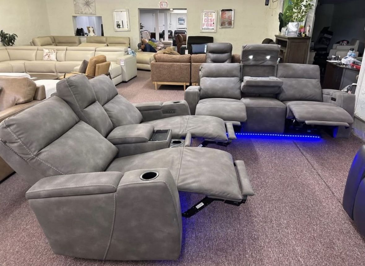 Furniture- Zero Gravity Fabric Power Recliner- Greymel