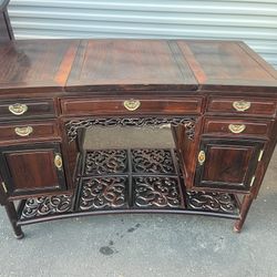Unique Beautiful Antique Chinese Export Curved Rosewood Carved Mirror Back Dressing Tables