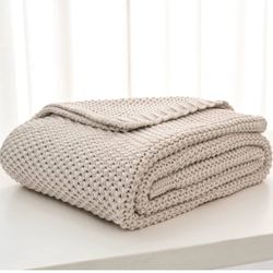 Longhui bedding Chunky Cable Knit Throw Blanket for Sofa Couch, 60” x 80”
