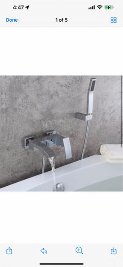 Ridge Wall-Mount Waterfall Tub Filler Faucet With Hand Shower Set Solid Brass Sh10