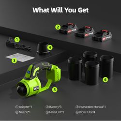 VASG cordless leaf blower, 4 batteries + charger, 4 tubes ( Brand New, In Box ) For $45