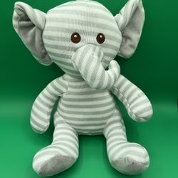 Goffa Gray White Striped Elephant Plush 12” Knit Stuffed Animal Security Toy