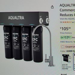 New! Aqualtra USF-4F-10 Under The Sink Water Filtration System With Faucet