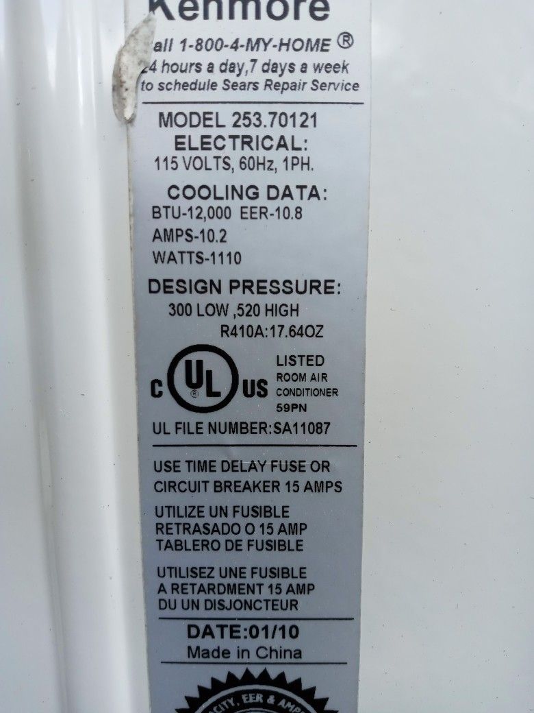 Kenmore Window AC, 12,000 BTU, Used, Still Works, Very Cold. Rust on
