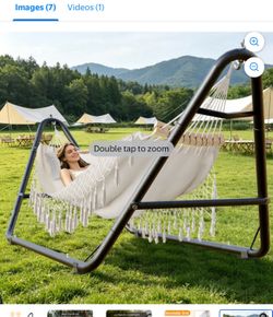 Hammock with Stand for Outside, Heavy Duty Steel Hammocks with Pillow for Backyard, Porch, Patio, Garden, white/black