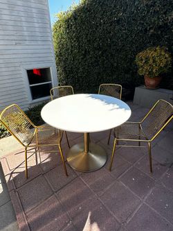 CB2 White Dining Table + 4 Gold Dining Chairs