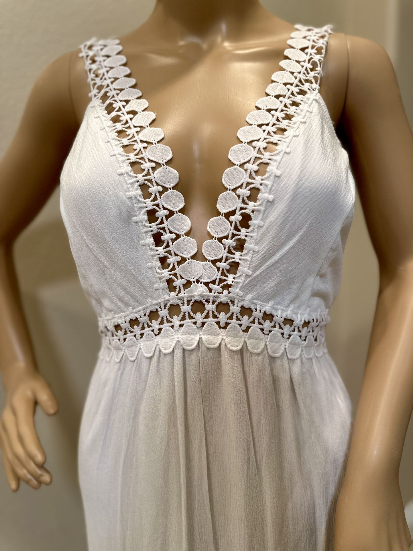 White Crochet Lace Detail Maxi Dress Medium 