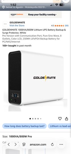 GOLDENMATE 1000VA/800W Lithium UPS Battery Backup