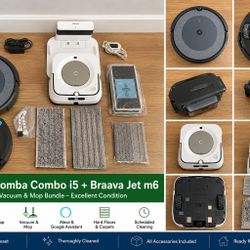 iRobot Roomba Combo i5 + Braava Jet m6 Smart Robot Vacuum & Mop Bundle - Excellent Condition