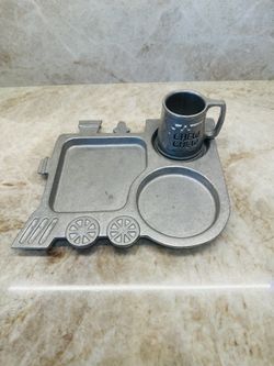Vintage York Metalcrafters 1975 Train Divided Plate and Chew Chew Cup