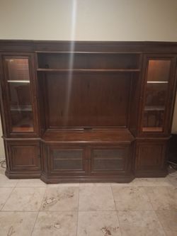 Dark Wood Entertainment Center Wall Unit ( read description)