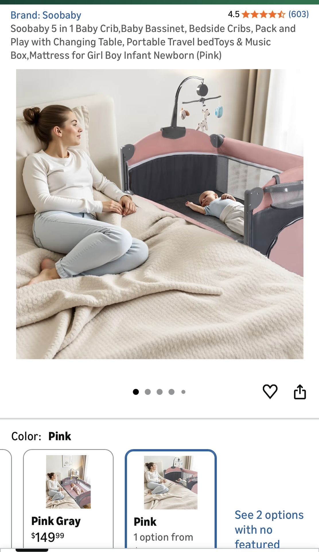 5 In 1 Bedside Sleeper, Playpen, Changing Table, Bassinet