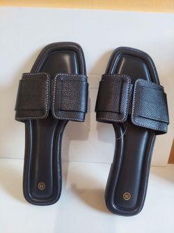 Black Leather Slide Sandals Size 38