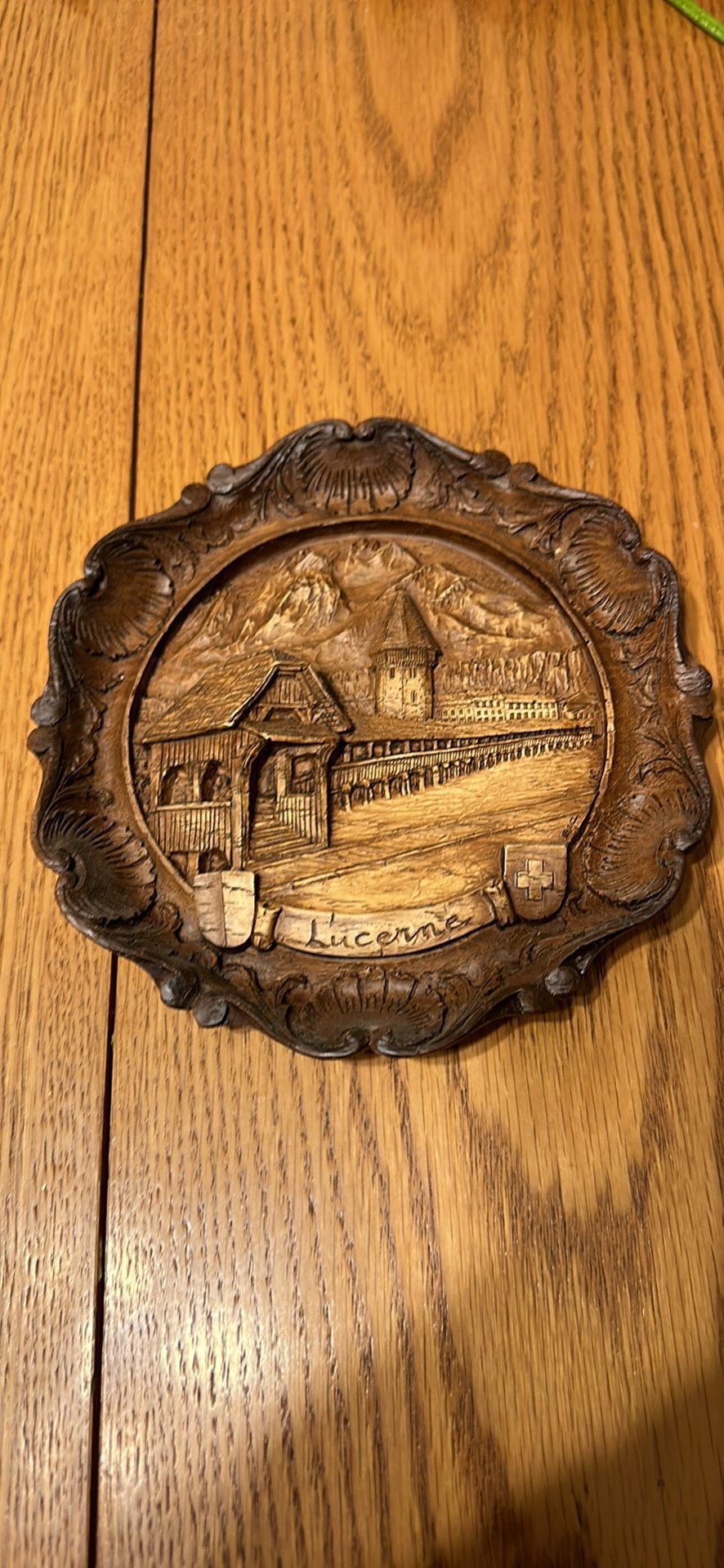 Lucerne Lake in Switzerland Souvenir Carved Resin 3d Wall Plate Vintage 6”