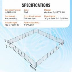 173# Pool Fence, 4 x 108 FT Pool Fences for Inground Pools, Removable Child Safety Pool Fencing, Easy DIY Installation Swimming Pool Fence, 340gms Tes