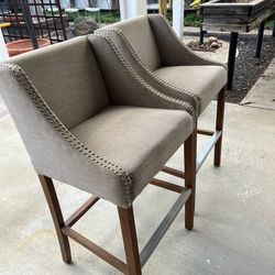 2 Vintage Studded Bar Stools 